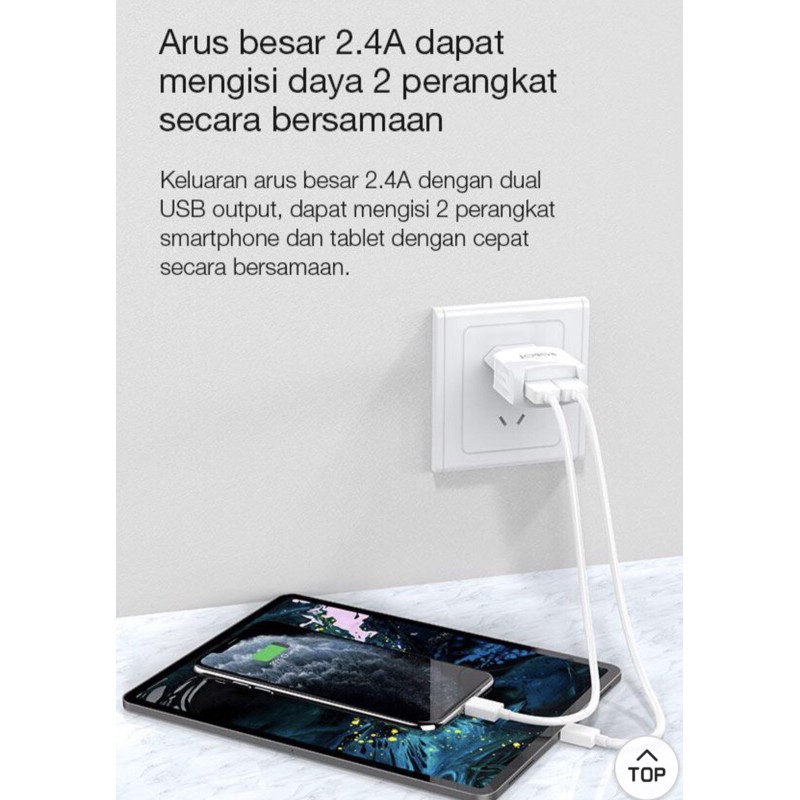 Robot adaptor charge RT-K6 2.4A Dual Output Charger Fast Charging (1 Box isi 20 Pcs) original resmi