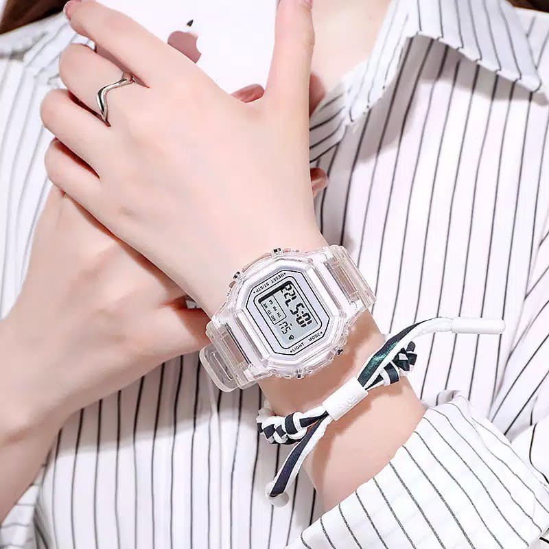 (SS)Jam Tangan Wanita Fashion Korea Style Digital Sport LNR-1175 Transparan
