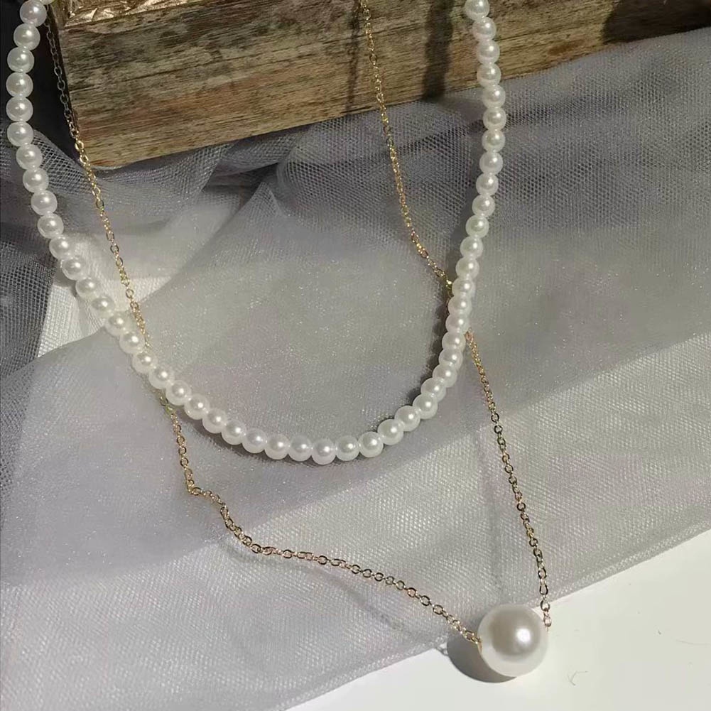 Hu Hu Hu Hu Hu Alat Bantu Pasang Kacamata♡ Kalung Rantai Klavikula Liontin Mutiara Tiruan Lapisan Ganda Untuk Perhiasan Wanita