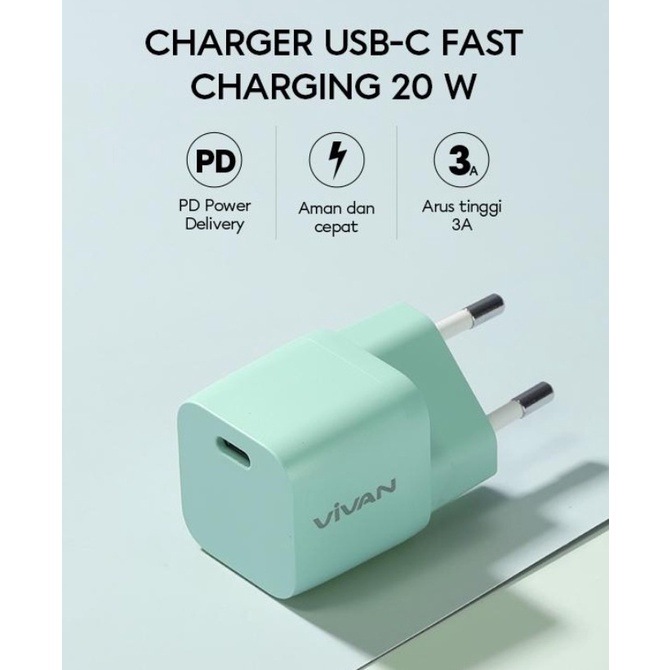 Adapter VIVAN USB-C Charger Adaptor Type-C Iphone Apple 20W Power Nano 20 - ORIGINAL VIVAN