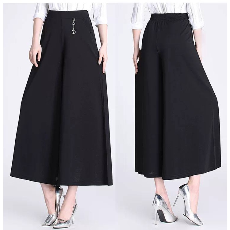 M-2XL Celana Wanita Sifon Longgar Kasual Bernapas Pinggang Tinggi  Lebar Kaki Pleated Celana Crop Pants