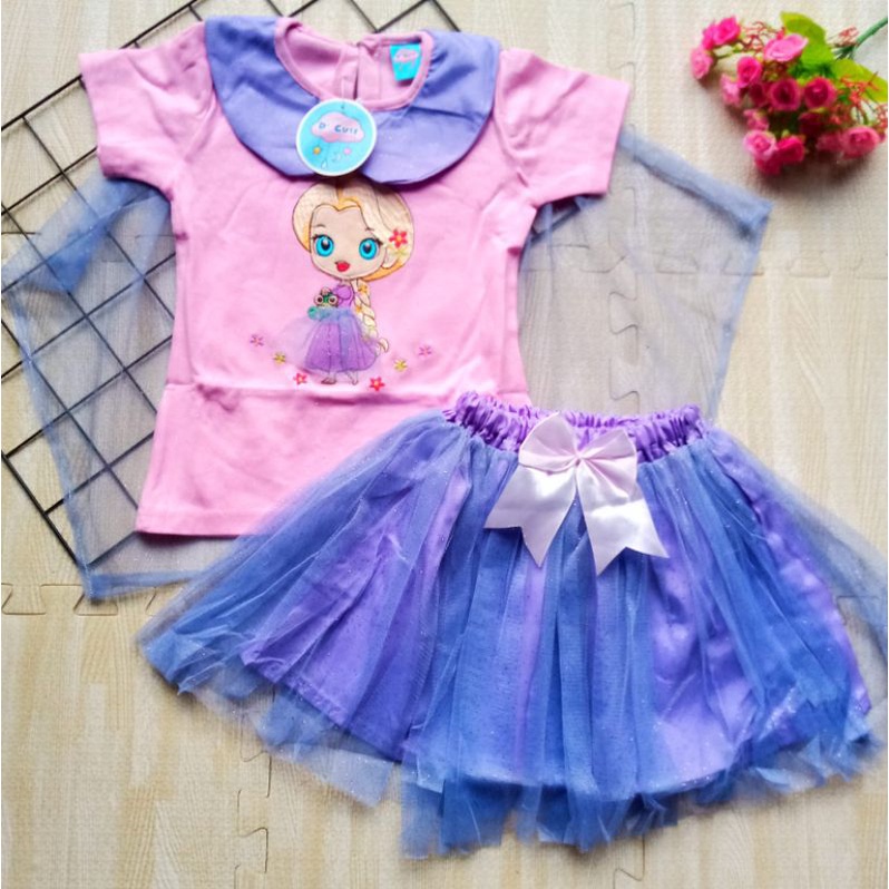 SETELAN BAJU PESTA ANAK CEWEK ROK TUTU + KAOS SAYAP 3-5 TAHUN / SETELAN ROK TUTU SAYAP PRINCESS ANAK PEREMPUAN 3 4 5 TAHUN