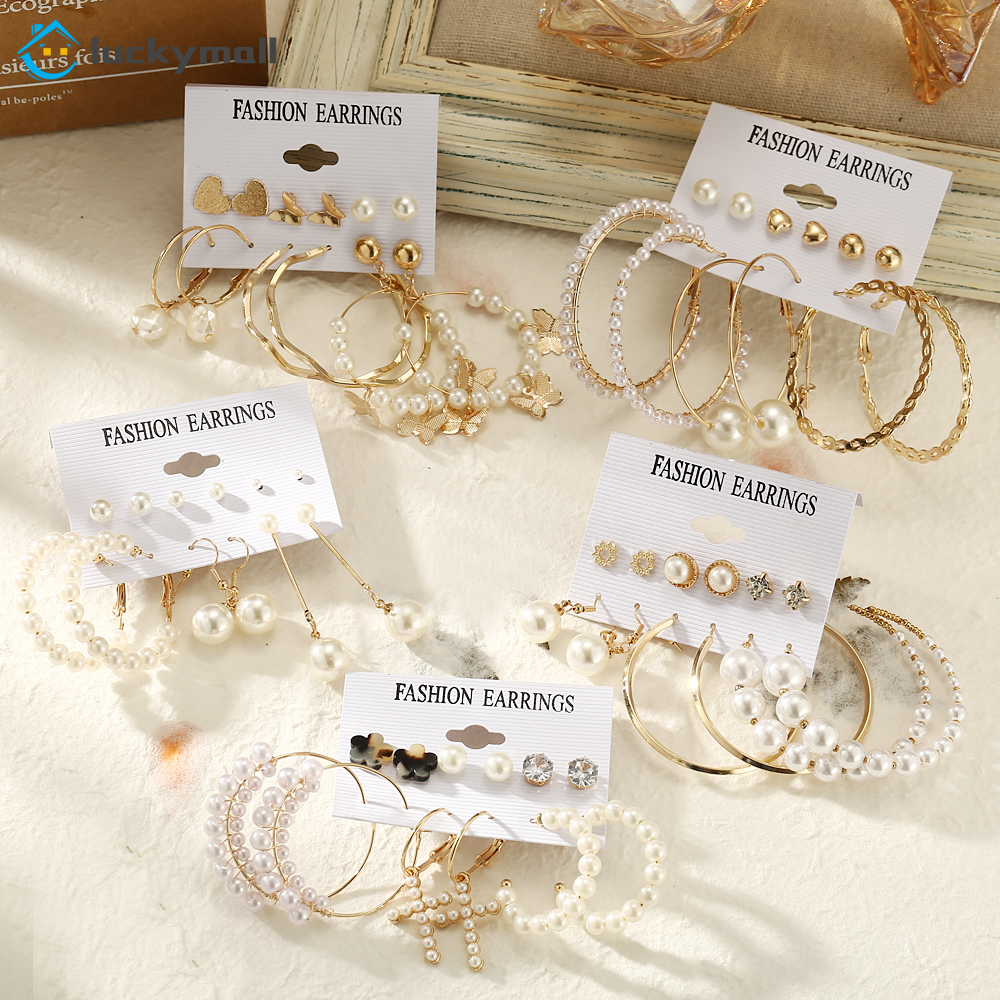 6 Pasang / Set Anting Tusuk Gantung Wanita Desain Kupu-Kupu + Mutiara + Rumbai Gaya Bohemian Untuk Hadiah