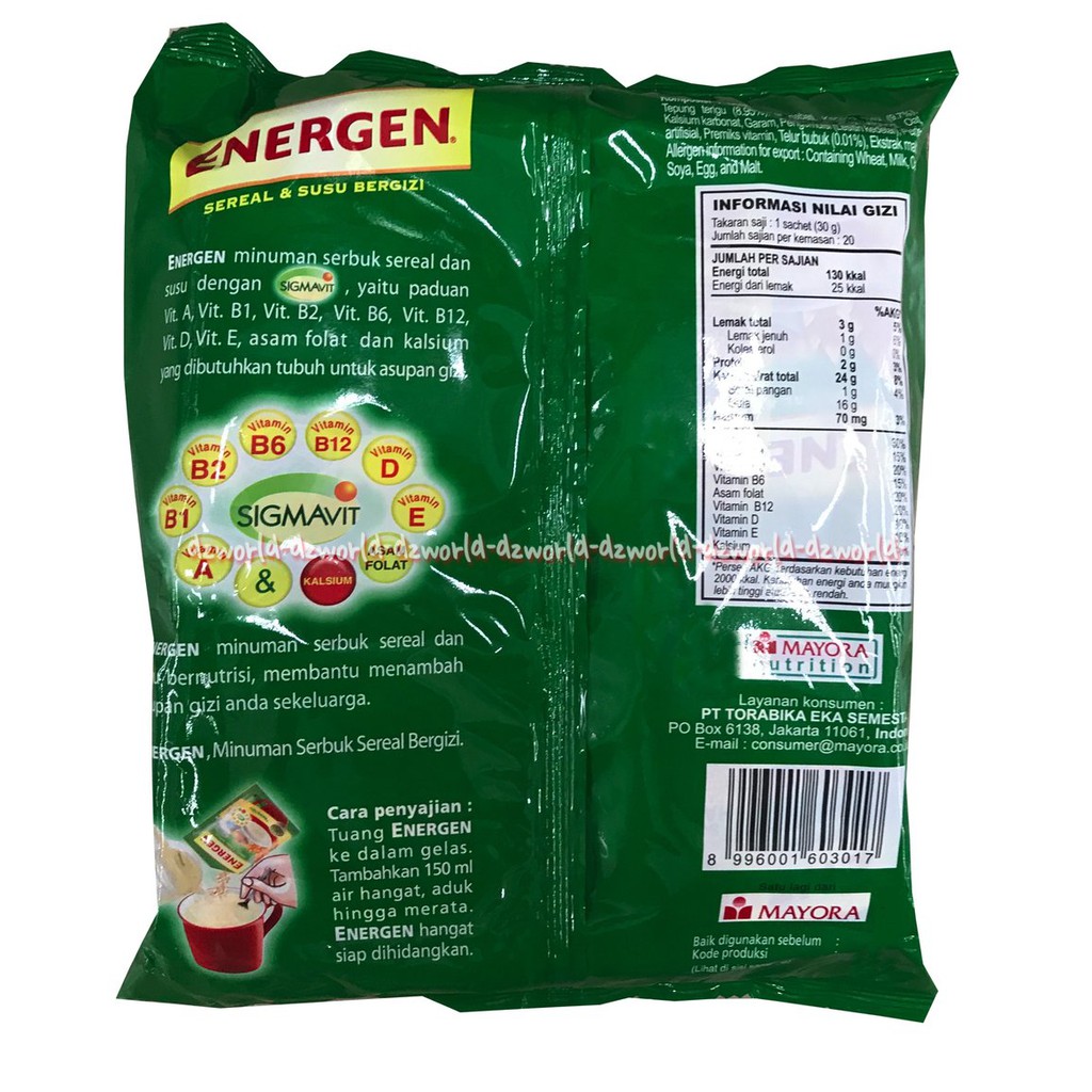 Energen Sereal Dan Susu Bergizi Rasa Vanila Minuman Cerael Instan 20Sachet