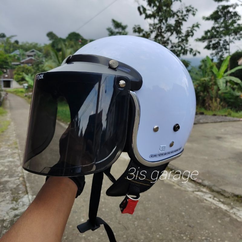 HELM BOGO RETRO FULL LEHER KACA DATAR SNI WANITA DEWAS