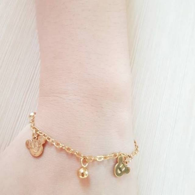 SET Gelang Tangan &amp; Kaki Titanium Gold Jurai Kitty &amp; Mickey