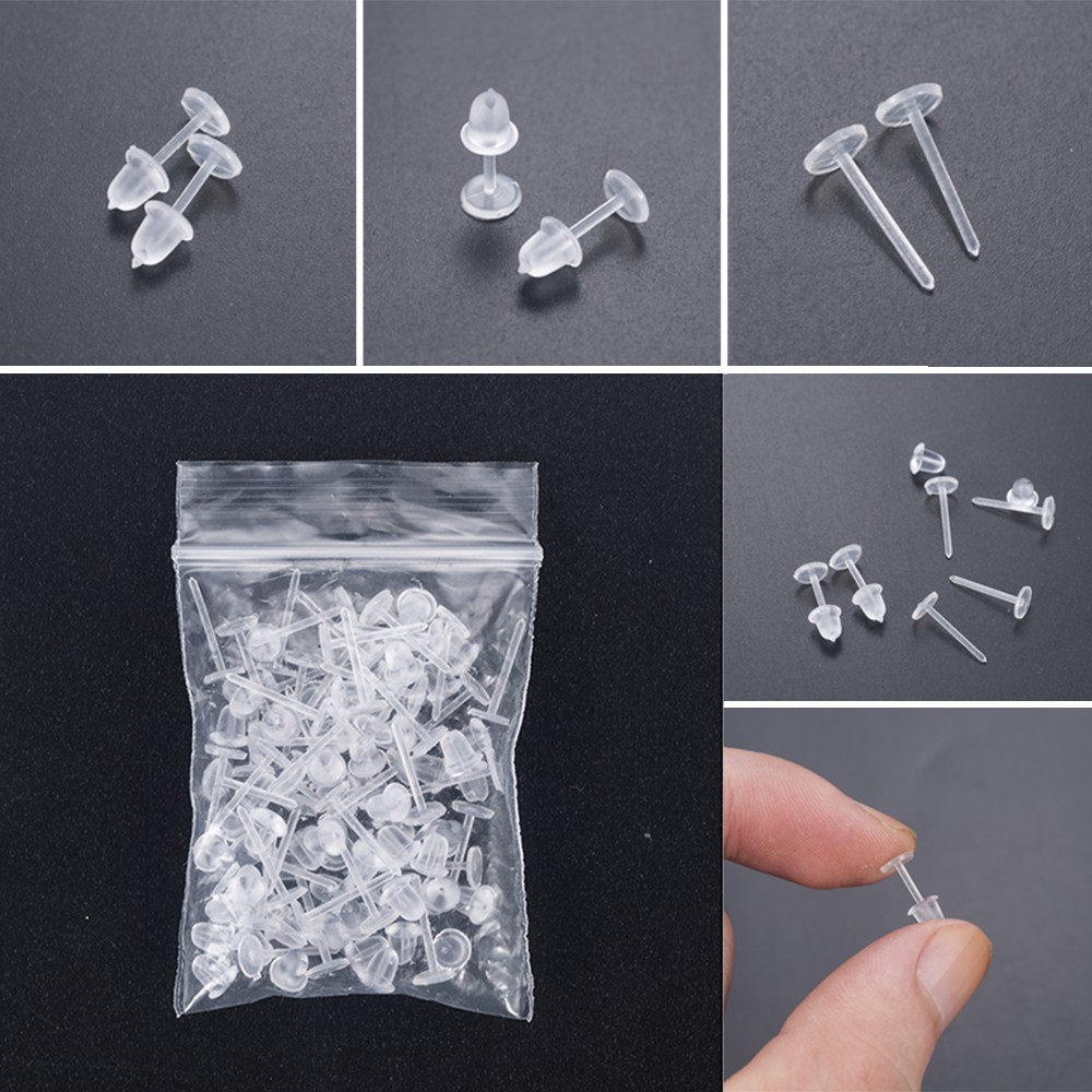 【TERSEDIA &amp; COD】50 pcs / 25 untuk jarum anting hypoallergenic transparan plastik hypoallergenic