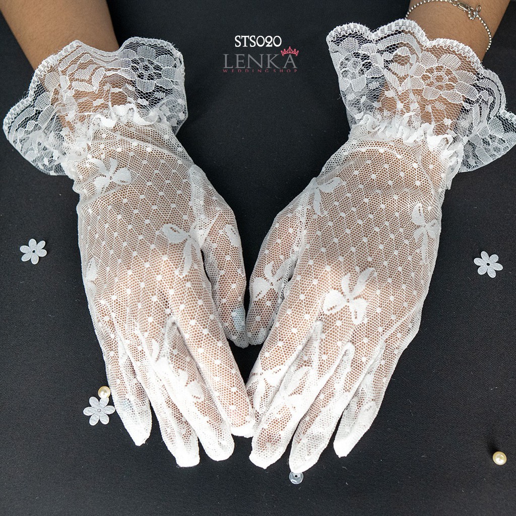 [PREMIUM] SARUNG TANGAN RENDA LACE PUTIH AKSESORIS PENGANTIN WANITA STS020