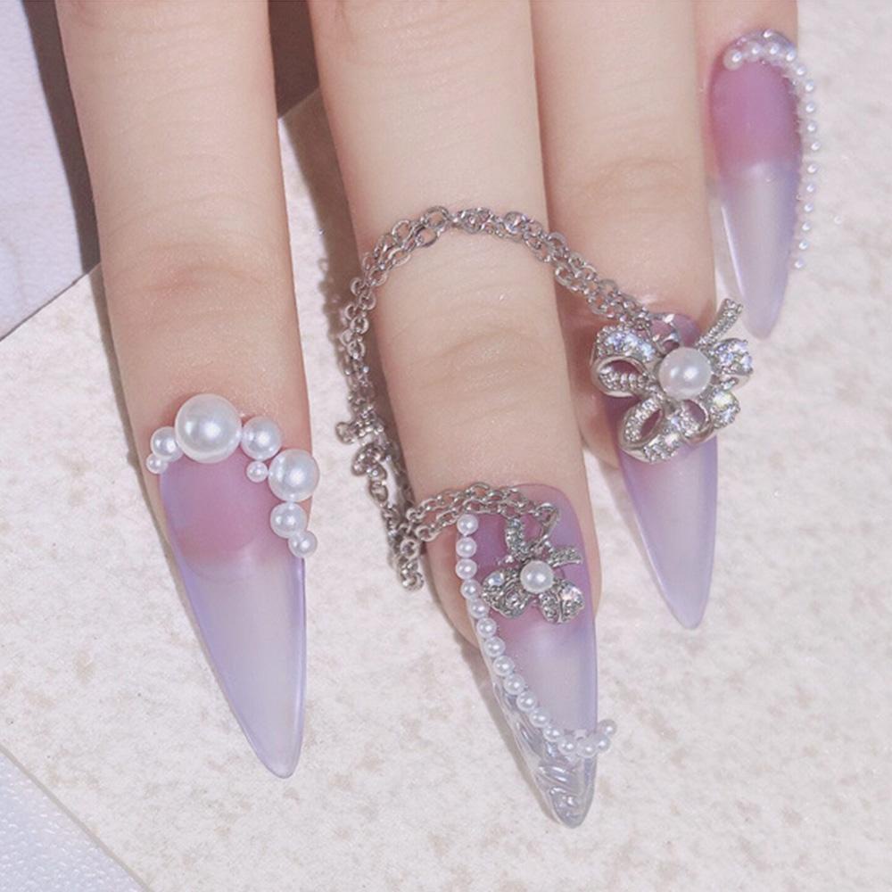 Mxbeauty Kuku Berlian Imitasi Kupu-Kupu Cincin Bunga Manikur Kristal Berlian Liontin Rantai