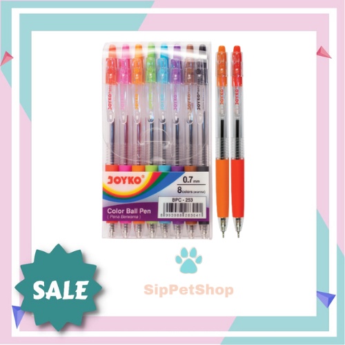 PEN WARNA SET / PULPEN WARNA / COLOUR BALL PEN [8 WARNA] JOYKO BPC-253