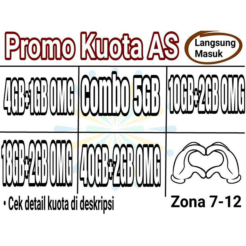 Paket Data Kuota Internet Inject kartu AS telkomsel Promo Zona 7-12