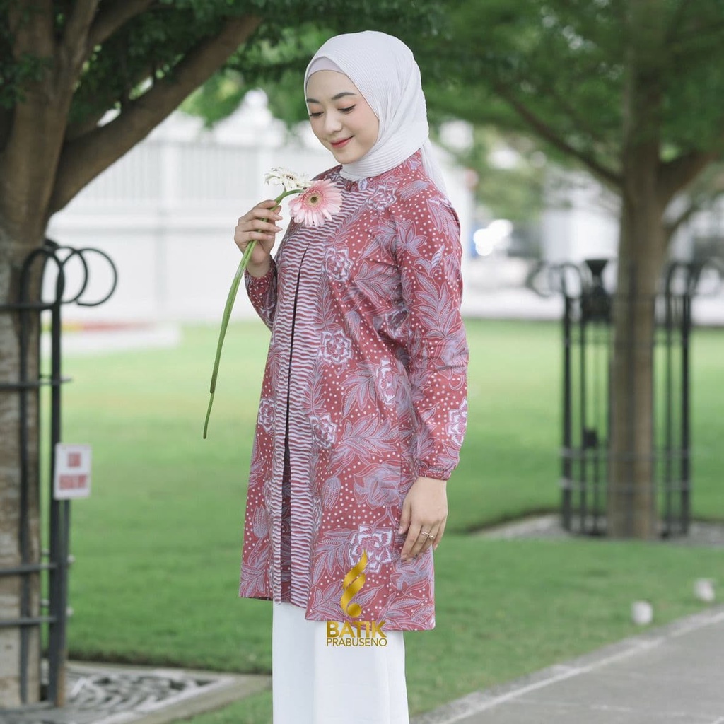Aisha Pink Tunik Blouse Atasan Kondangan Tunik Murah Kualitas Premium Original Prabuseno Batik Moder