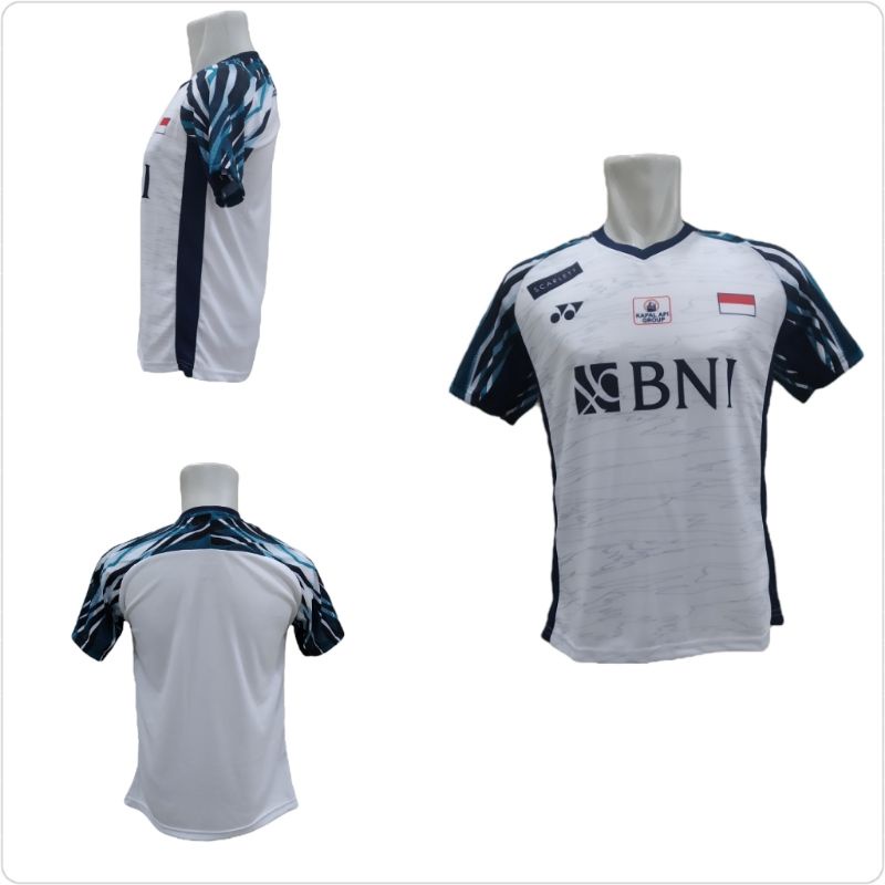 Kaos Bulutangkis Indonesia Malaysia Open Fajar Rian / Jersey Badminton / Atasan Kaos Seragam Baju Badminton Bulutangkis Shuttlecock Kok Raket Mania Fajri Indonesia Korea Selatan India An Se Young Kim Kong Lee-Y172.Sponsor White