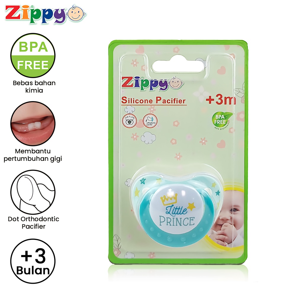 Zippy Dot / Empeng Bayi Silikon Usia 3+ Bulan Silicone Pacifier Dot Orthodontic BPA Free ZIP-OK-062 Varian Warna-Prince Hijau