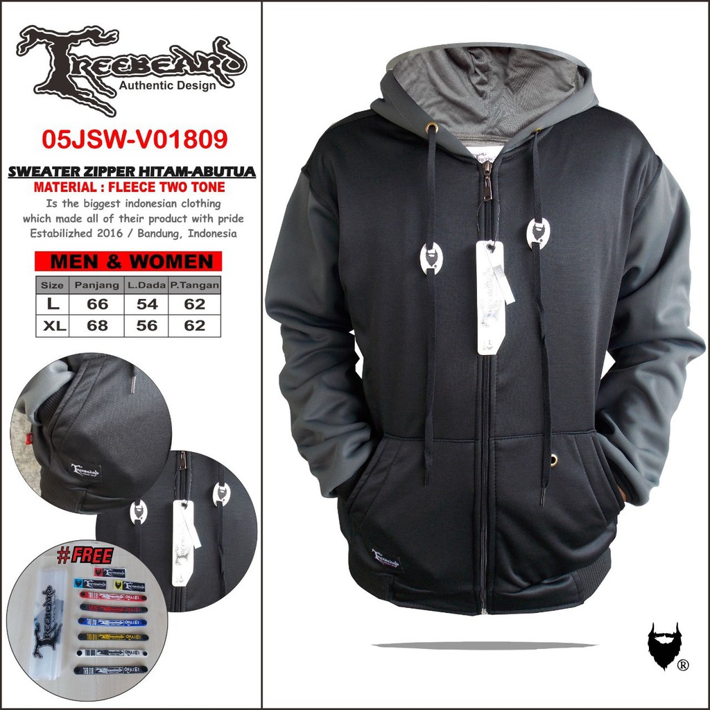 TERBARU!! SWEATER ZIPPER HOODIE ~JAKET SWEATER HOODIE HITAM - ABU TUA