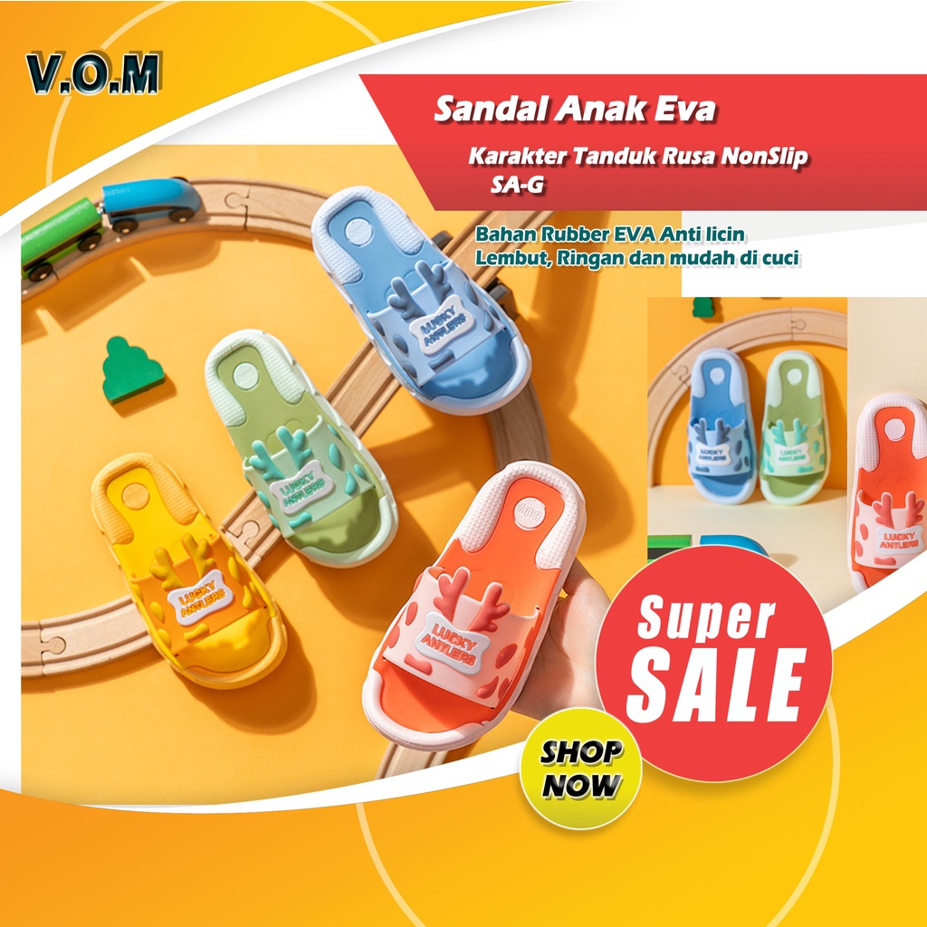 SA-G Sendal / Sandal Anak Eva Lembut Karakter Tanduk Rusa NonSlip 0794