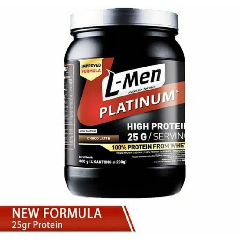 L-Men Platinum Whey Choco Latte 800 gr Jar High Protein Calcium Suplemen Nutrisi Fitness Olahraga