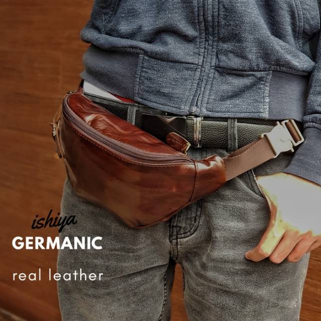 Tas Pinggang Selempang Kecil pria Wanita KULIT ASLI ISHIYA GERMANIC impor Murah Terbaru Terlaris