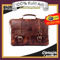 TAS SELEMPANG KERJA / KANTOR / LAPTOP PRIA TP-111 REVEN LEATHER GOODS - COKELAT