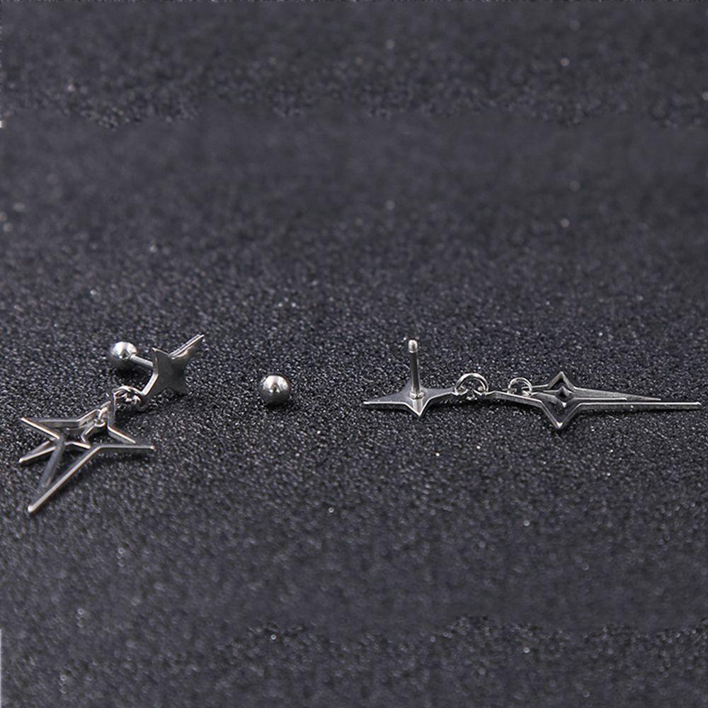 Mxbeauty Anting Tusuk Bintang Punk Simple Wanita Pesta Stainless Steel Warna Solid Anting Korea