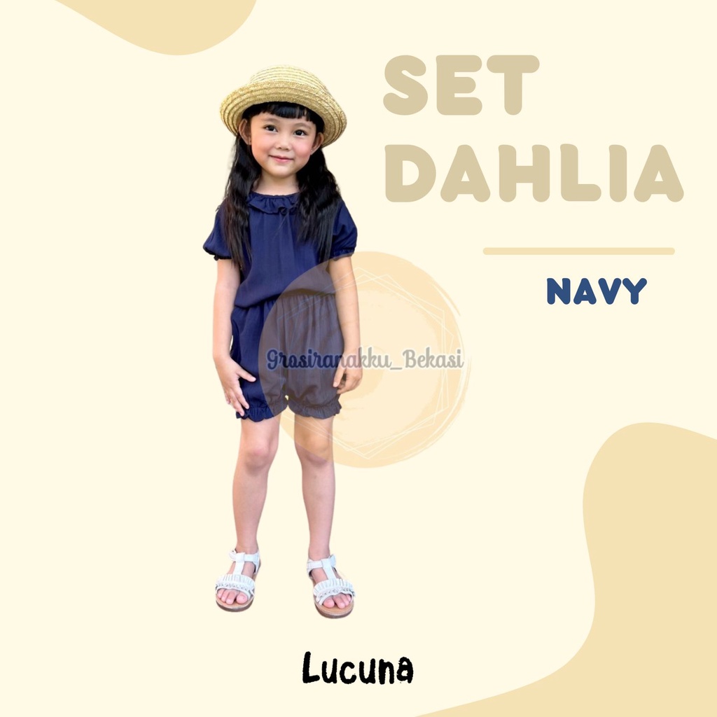 Setelan Anak Rayon Dahlia Lucuna  Warna Navy Size 1-5 Tahun