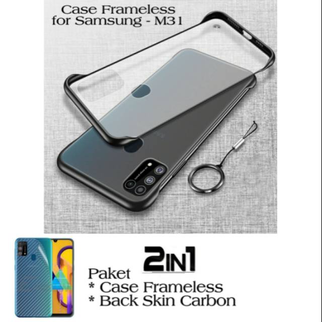 Case Samsung M31 Paket Back Skin Carbon Transparant Handphone