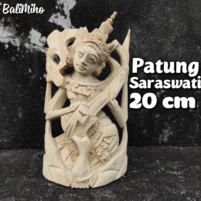 Patung Saraswati Kayu 20 cm/Patung Saraswati/Patung Dewi Saraswati/Patung Kayu/Sarasvati Statue