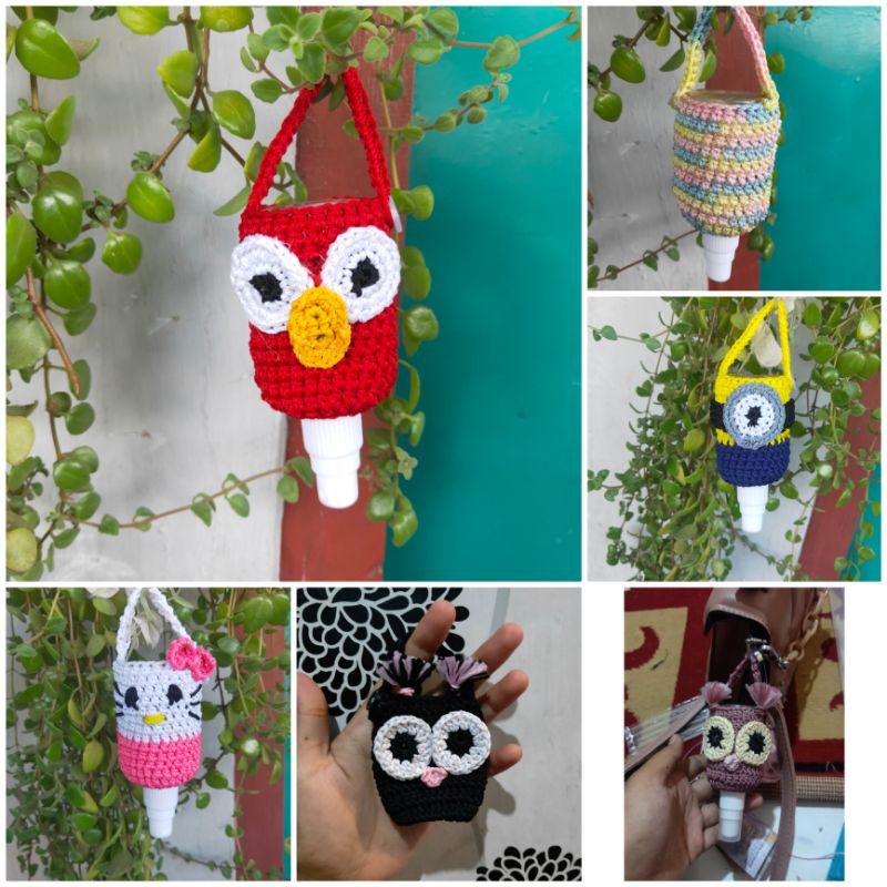 gantungan hand sanitizer tempat hand sanitizer gantung rajut free botol spray