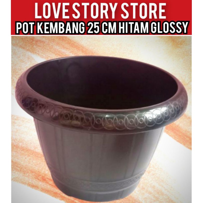 Pot Kembang 25cm Hitam Glossy Pot Bunga  POT TANAMAN Sepanjang Masa Pot Terbaru