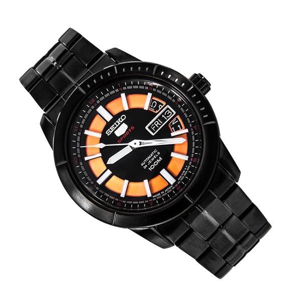 Seiko 5 Sports Mens SRP345K1 Automatic Black-Orange | Jam Pria SRP345