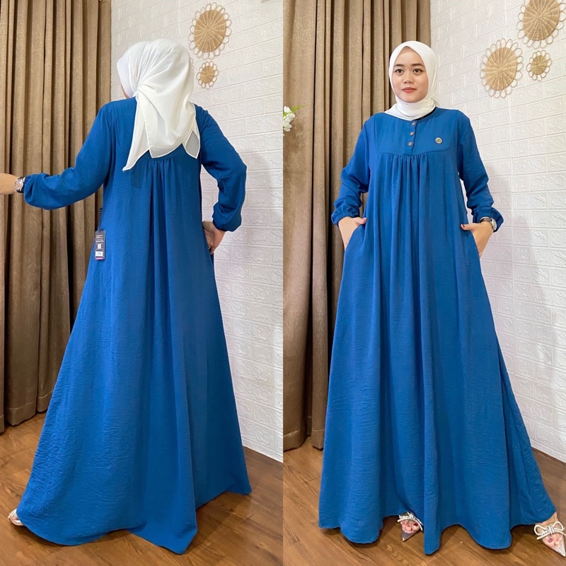 Gamis Kaleela, Bahan Crinkle airflow Premium, Gamis Polos