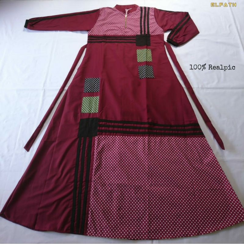 Gamis toyobo ninos polka 002/gamis terlaris/gamis terbaru/gamis tercantik/gamis elfath-Marun