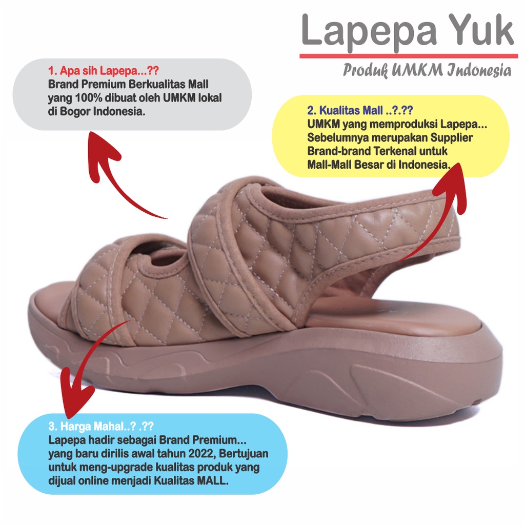 LAPEPA YUK -  Sepatu Sandal Wanita Casual Wedges ZAHRA Model Ban dua Strap Tali belakang Hak Tinggi Sole 4 cm Sendal Gunung Gladiator Korean Style Kasual Size 36 37 38 39 40 Warna Mocca Coksu Cokelat Terbaru Shoes Ori Original Mall Official Store