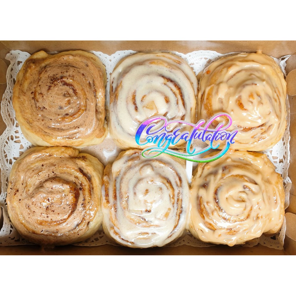 BINGKISAN CINNAMON ROLL BREAD HOME MADE ROTI PREMIUM BUTTER CREAM CHEESE MENTEGA KEJU HANTARAN GIFT