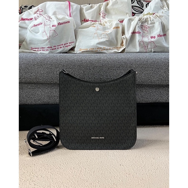 MK Briley Large Messenger Black Signature Crossbody