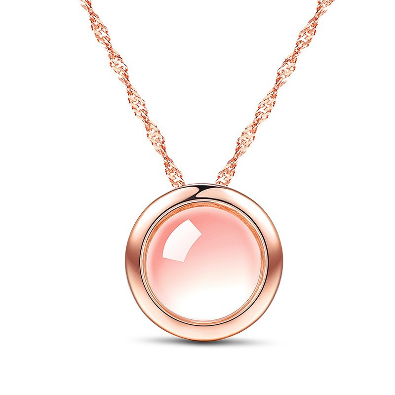 [Ready Stock]Fashion Rose Gold Plated Pink Crystal round Pendant Necklace