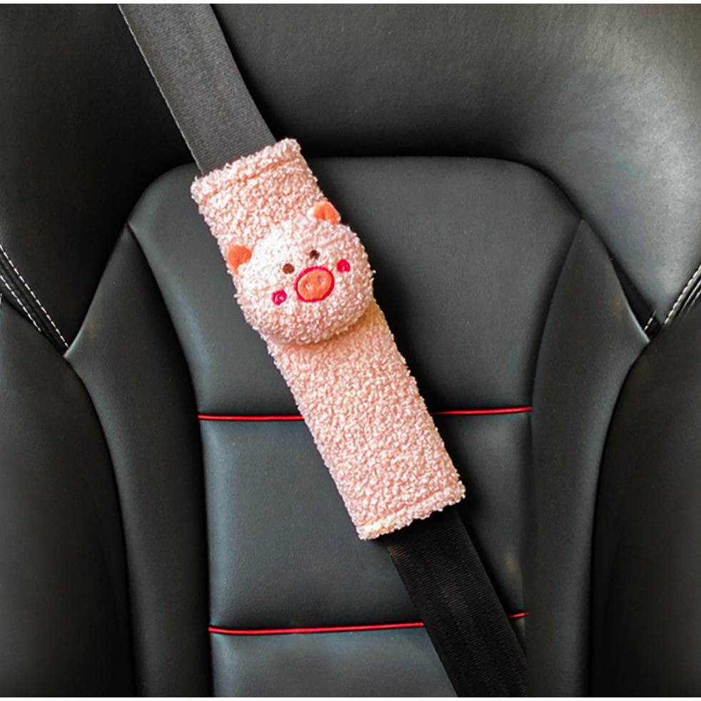 Bantal Penyangga Kepala Jok Mobil Sarung Safety Belt BABI PIGGY BLUDRU Car Headrest