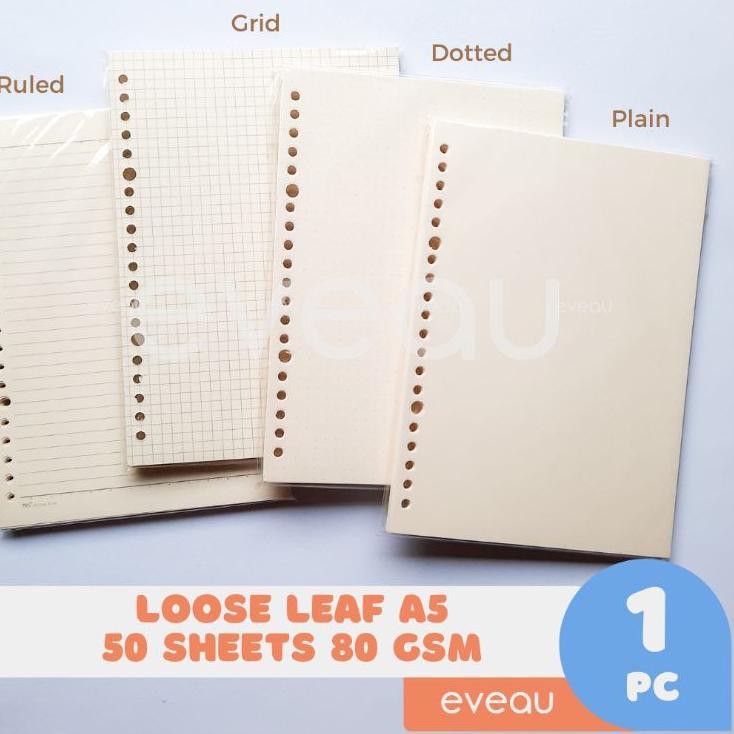 

Sale 7JMET Loose Leaf A5 50 lembar 80 gsm Kertas Isi Binder Warna Putih Gading | Motif Plain Grid Ru