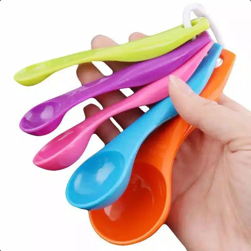 Sendok Plastik Set - AC 45 - Sendok Takar Measuring Spoon / Sendok Set 5 in 1 Warna warni Ukur takaran kue obat resep memasak bumbu masak sup bayi 1 ml, 2.5 ml, 5 ml, 7.5 ml, dan 15 ml grosir murah COD