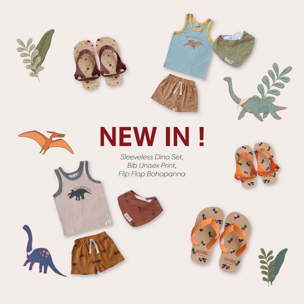 BOHOPANNA 1-10 Tahun KUTUNG Sleeveless Dino Set SETELAN KUTUNG ANAK CBKS