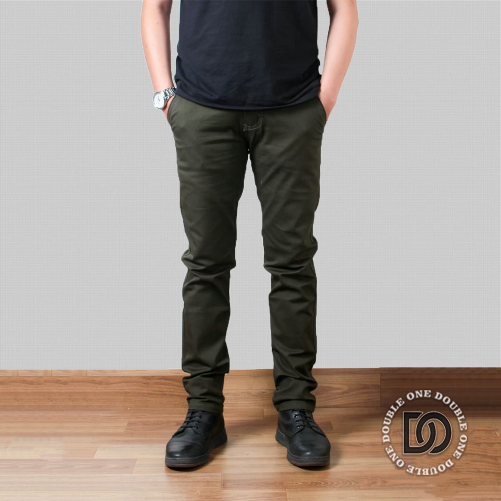 DOUBLE ONE - Celana Chino Panjang Slimfit Mocca / Celana Chino Stretch / Celana Panjang Pria / Celana Chino Premium