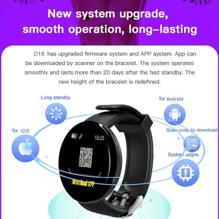 hot smartwatch d18 jam tangan smartband d18 waterproof smart watch