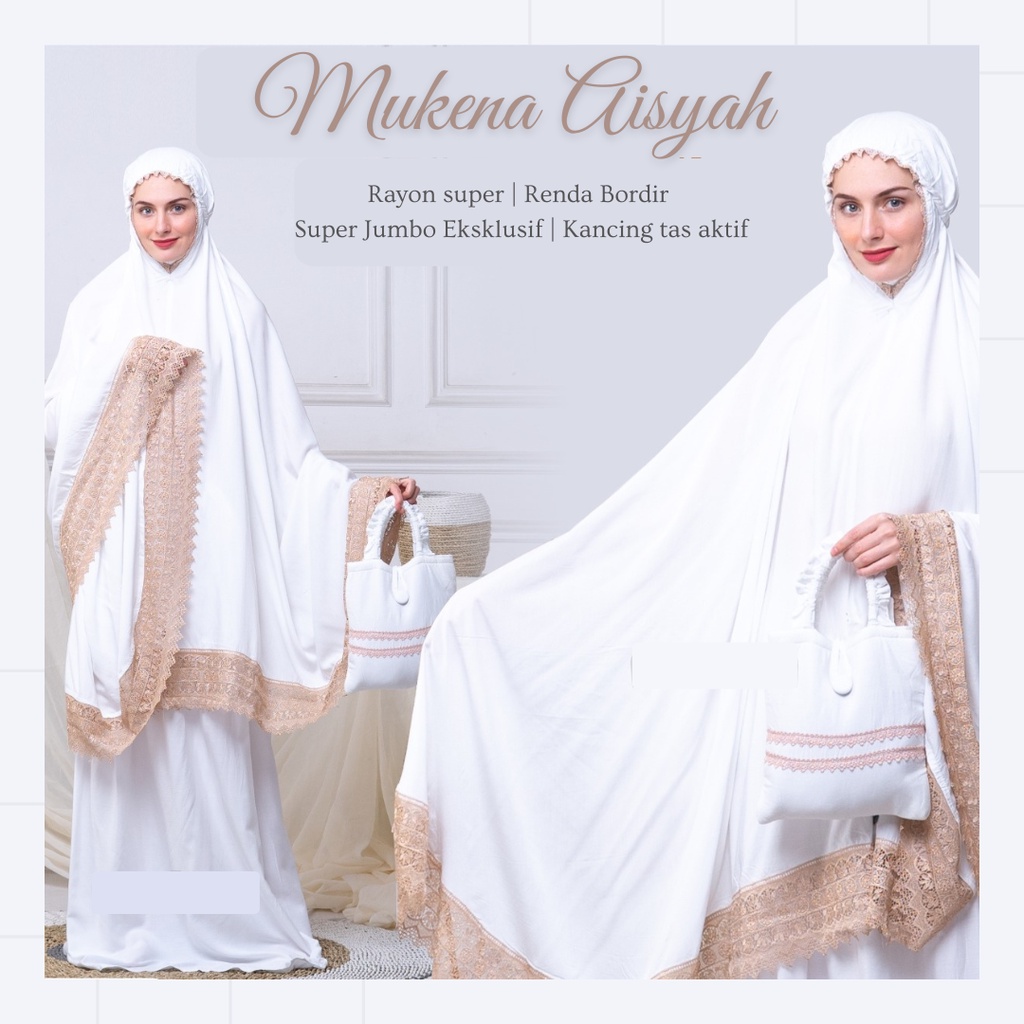 Mukena Putih Tulang Bersih Aisyah Rayon Super Deluxe Murah Adem Eksklusif Dewasa Premium Grosir Ecer