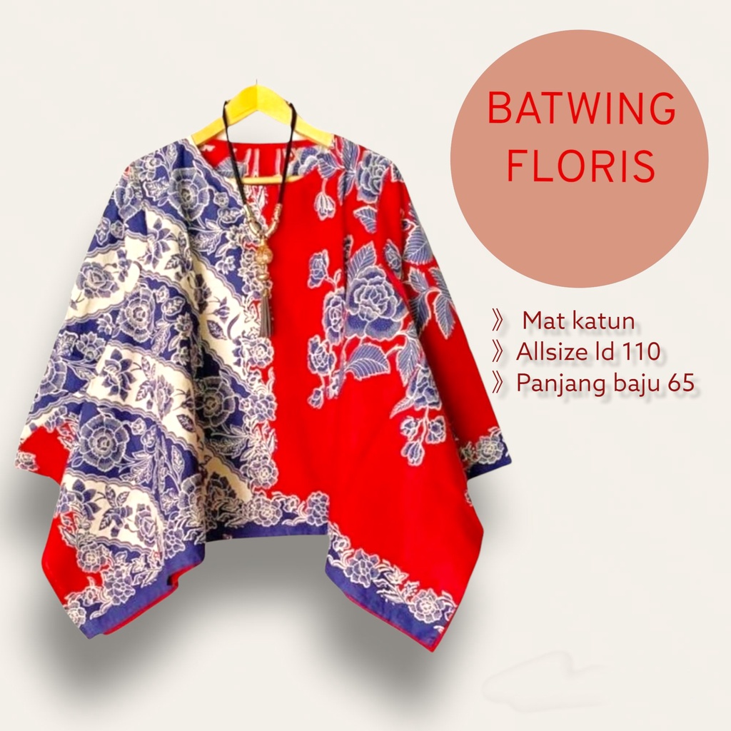 Batwing floris batik solo atasan kerja blus wanita