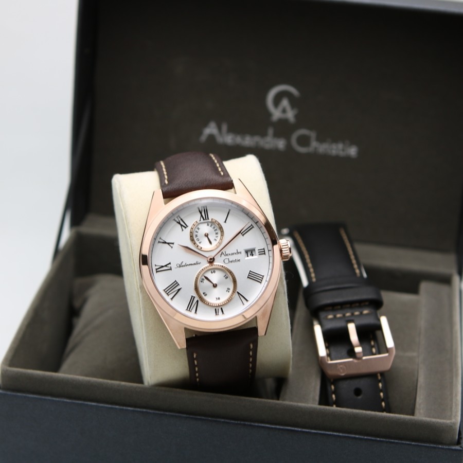 ORIGINAL Jam Tangan Pria Alexandre Christie Automatic AC 3040 / AC3040 / 3040 / Leather