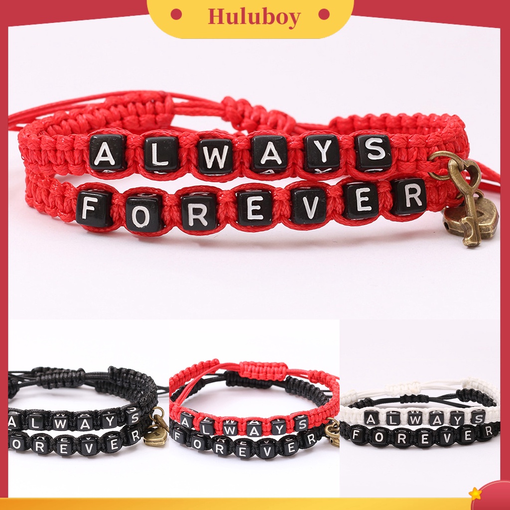 Hu Hu Hu Hu Hu Alat Bantu Pasang Kacamata♡ 2pcs / set Gelang Tali Kepang Aksen Tulisan Love Always Forever Untuk Pasangan / Pria / Wanita