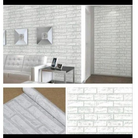 wallpaper sticker motif bata putih bahan PVC anti air full lem