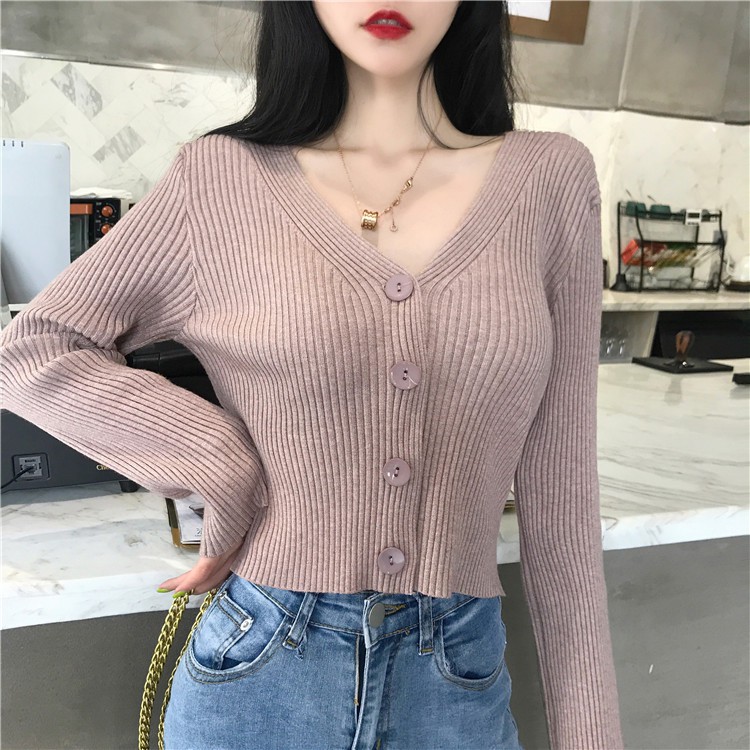 Sweater crop knit outerwear baju atasan wanita lengan panjang  cardigan rajut tebal