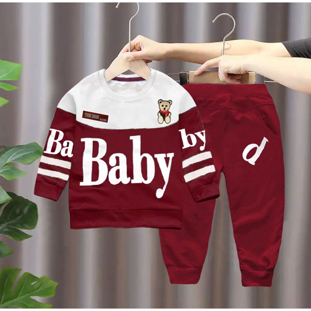 SETELAN SWEATER BABYTERRY SETELAN ANAK LAKI LAKI PEREMPUAN 1-5 TAHUN SWEATER ANAK UNISEX MOTIF BABY BISA PILIH WARNA