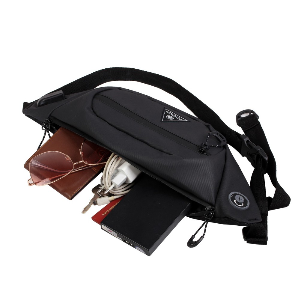 Waistbag Pria USB Waterproof PUSHOP AUTHENTIC Black Phan